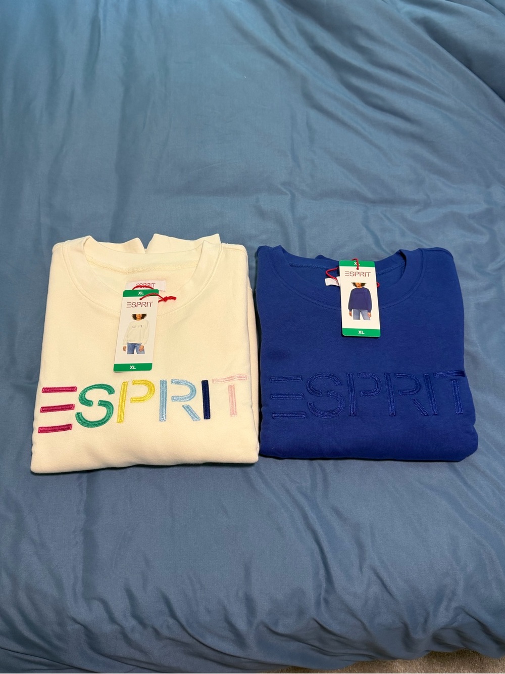 Esprit White Multicolor Logo & Royal Blue Embroidered Sweatshirts